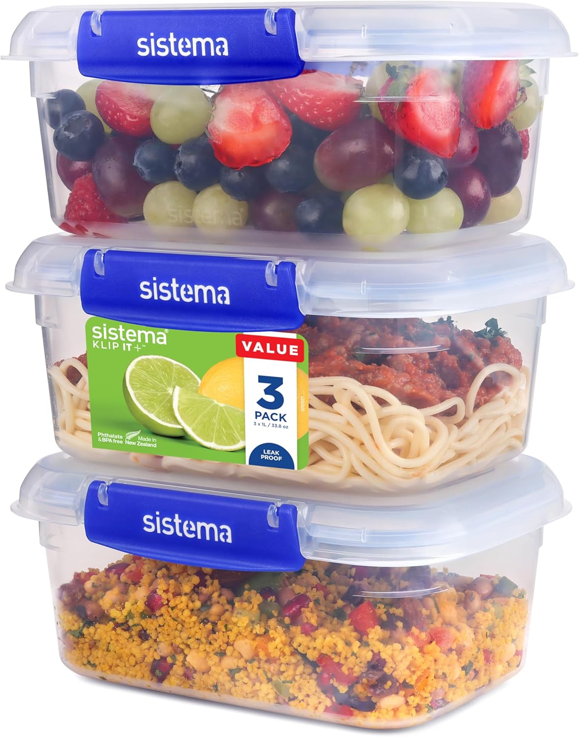 Sistema KLIP IT PLUS Leakproof Food Storage Containers 1L, perfect for meal prep
