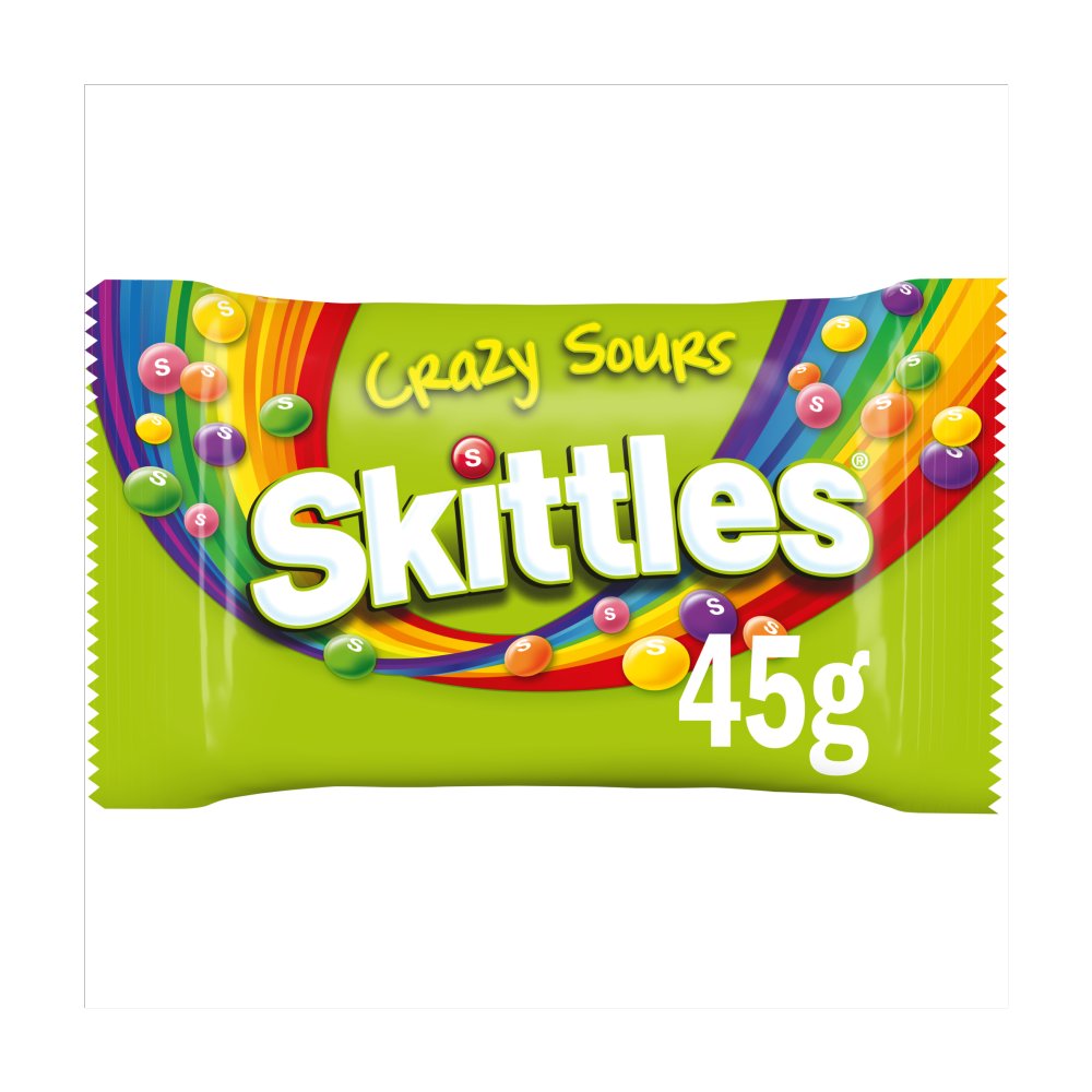 Skittles Chewy Sweets Sour Fruit Flavoured 45g bags, bulk pack of 36