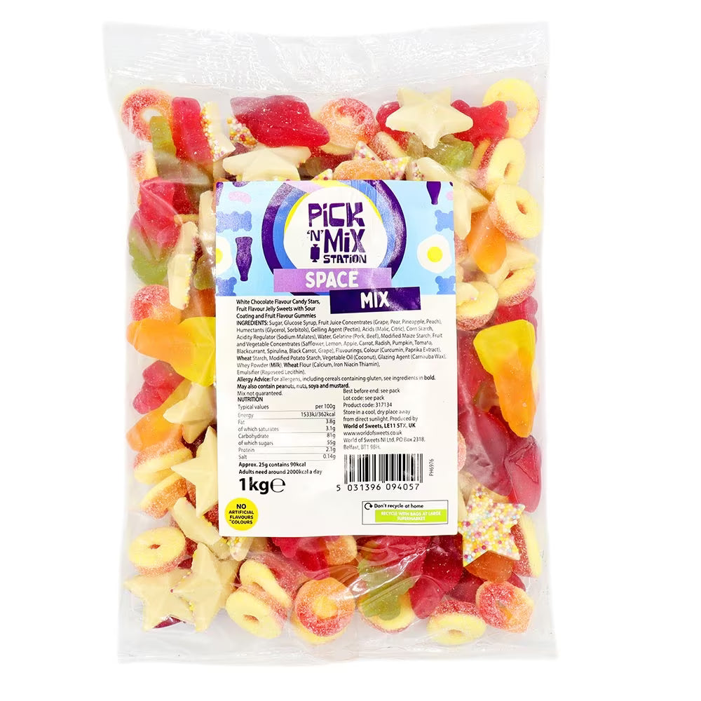 1kg Space Mix Bag with fruity, sour, and chocolate flavour treats