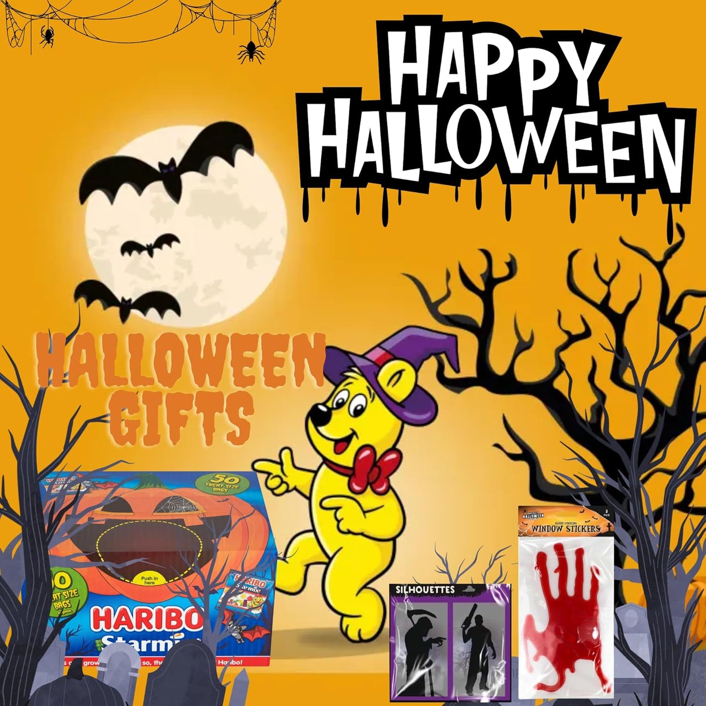 Halloween Bulk Sweets Gift Box with Haribo Gummies and Spooky Home Decor for Year-Round Fun