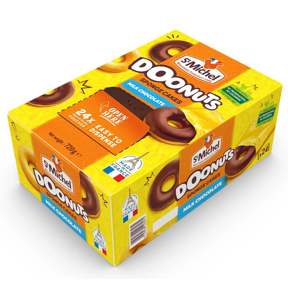 St Michel Chocolate Coated Doonuts 24 pack ring-shaped sponge cakes