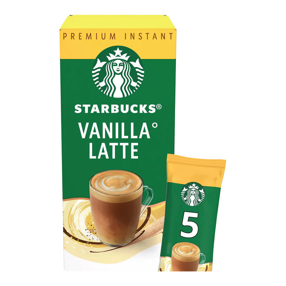 Mug of creamy Starbucks Vanilla Latte topped with a soft foam layer.
