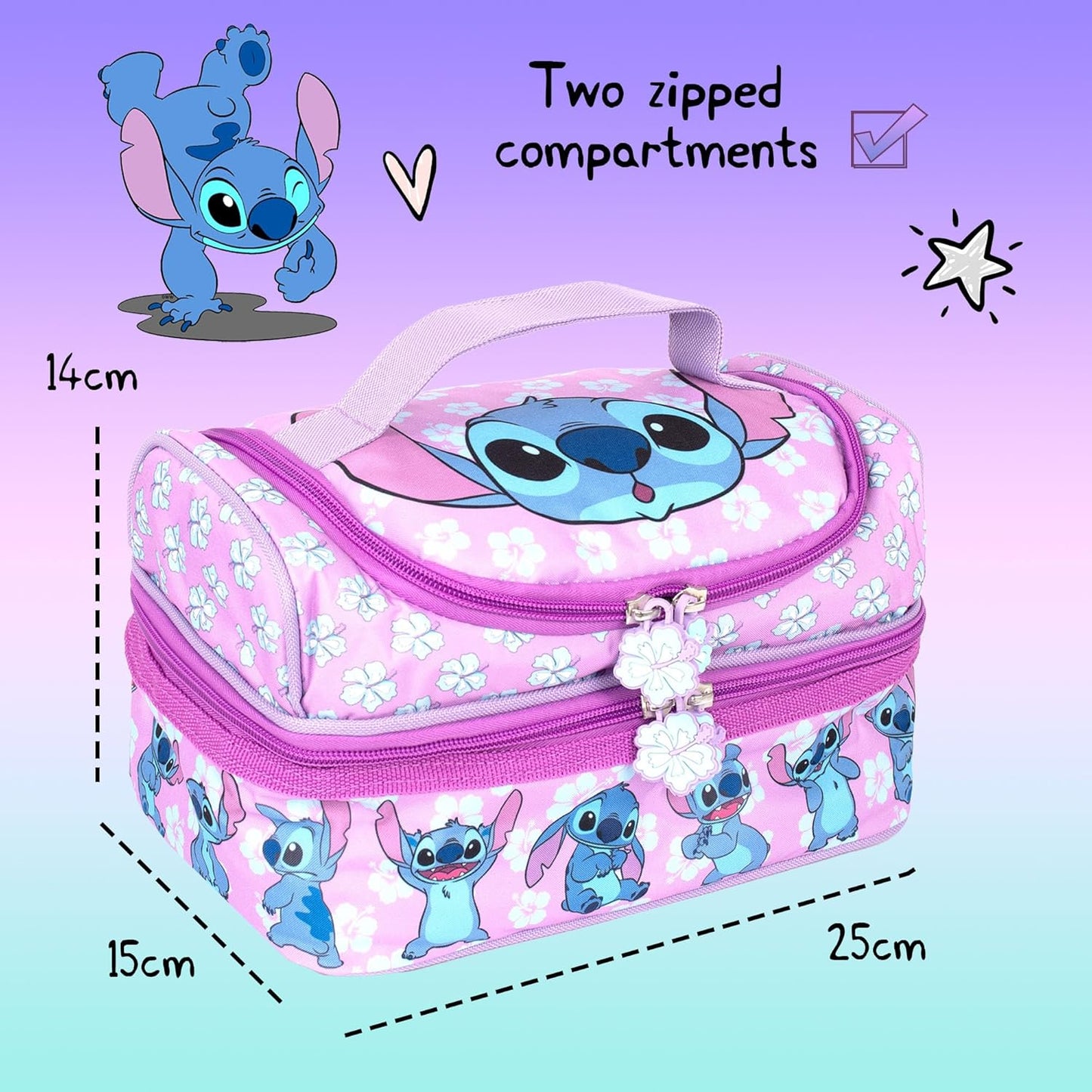 School lunch bag for girls with Stitch print