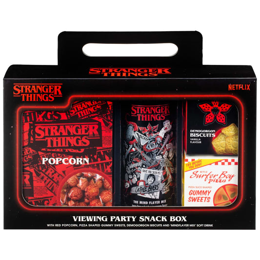 Stranger Things Viewing Party Snack Box with popcorn and treats