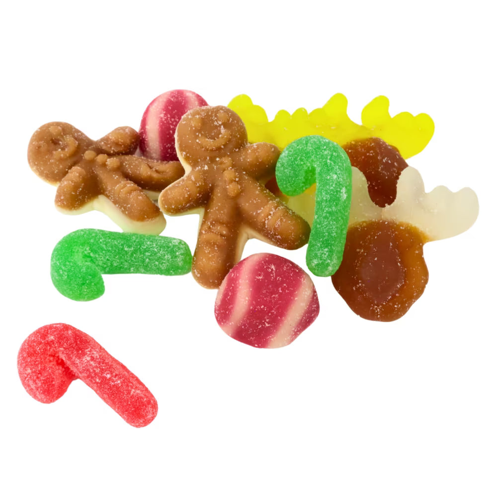 Colourful holiday sweet mix with strawberry and cream gummies