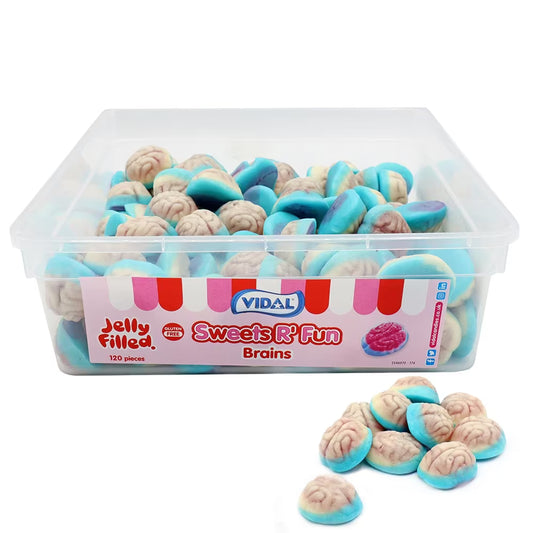 Strawberry-flavoured gummy brains with jelly centre