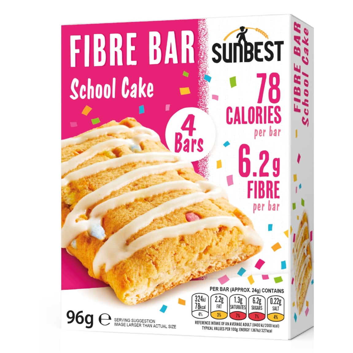 Sun Best Fibre Bar 4pk School Cake flavour packed for lunchbox snack