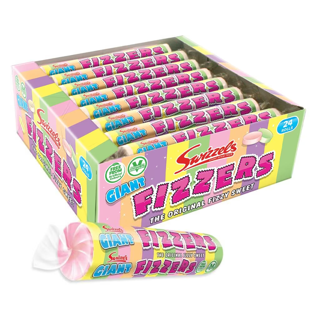 Swizzels Giant Fizzers 40g rolls, vegan and vegetarian