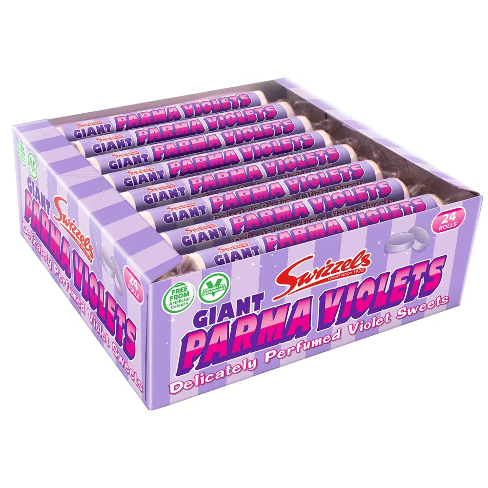 Swizzels Giant Parma Violets 40g rolls vegan and vegetarian sweets