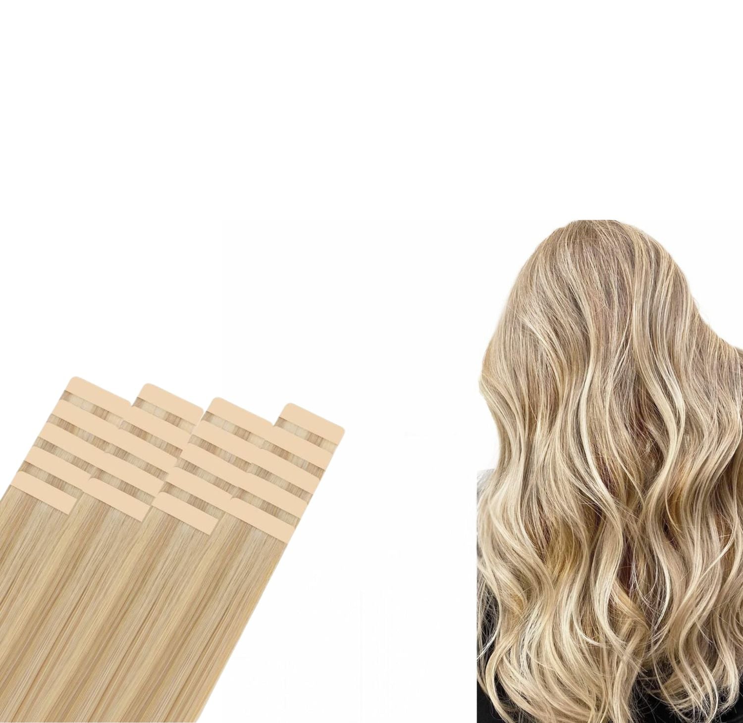 20 inch light and golden blonde tape in human hair extensions