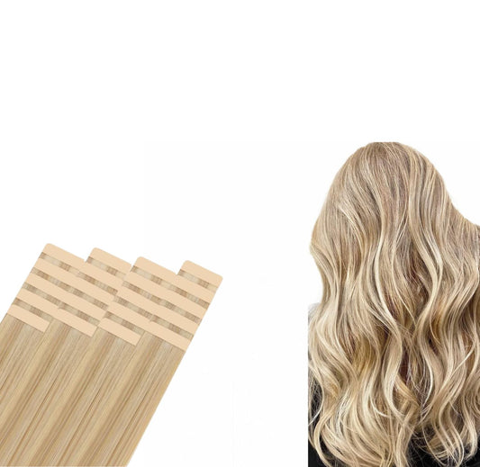 20 inch light and golden blonde tape in human hair extensions
