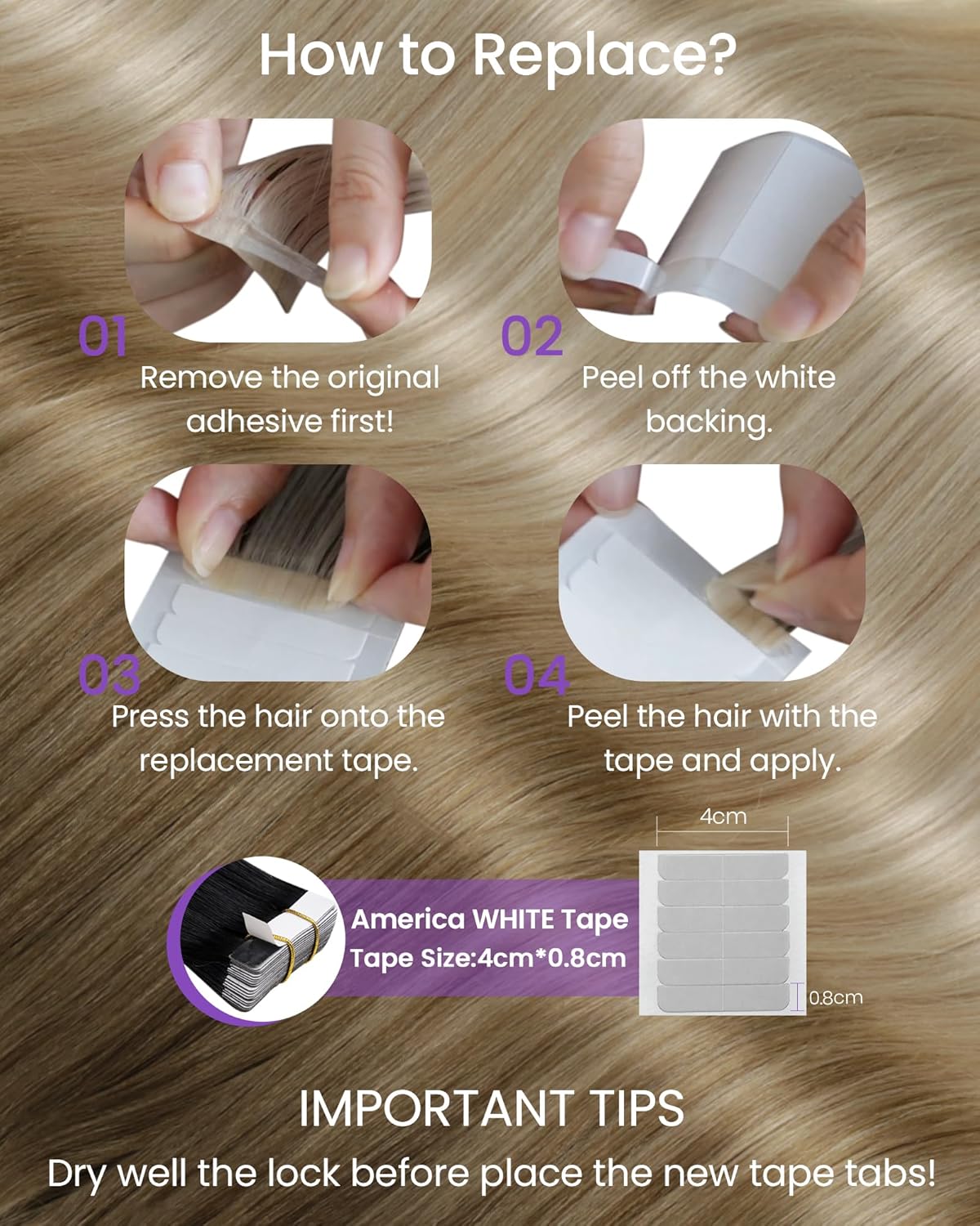Seamless tape in extensions with ash blonde highlights