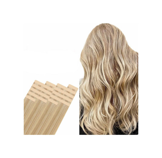 18 inch tape-in human hair extensions light blonde with golden highlights