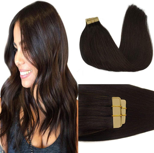 20 inch tape in human hair extensions dark brown colour
