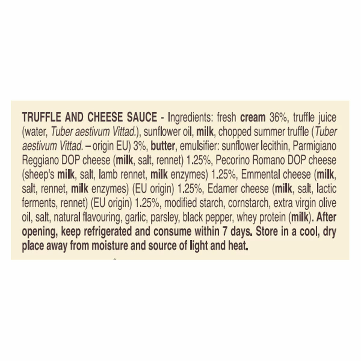 Ready to use truffle cheese sauce for pasta dishes