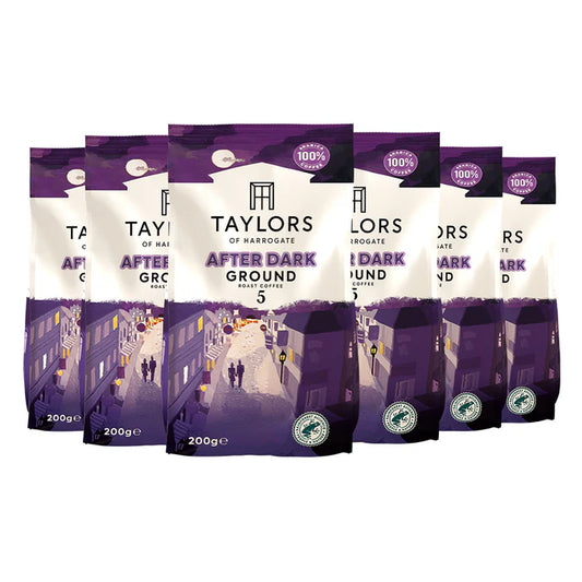 Taylors After Dark Ground Coffee 6x200g case with rich flavour.