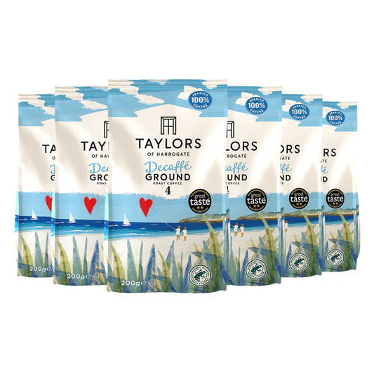 Taylors Decaffe Ground Coffee case of six 200g packs.