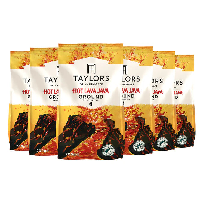 Taylors Hot Lava Java Ground Coffee 6x200g case extra dark roast.