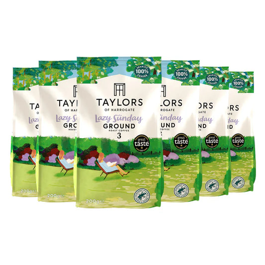 Case of six Taylors Lazy Sunday Ground Coffee 200g packs.