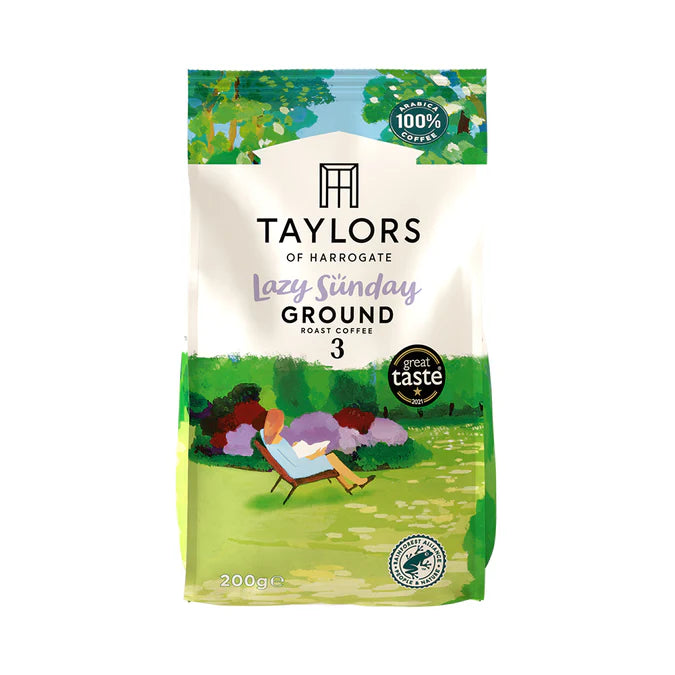 Taylors Lazy Sunday coffee with notes of smooth chocolate and citrus.
