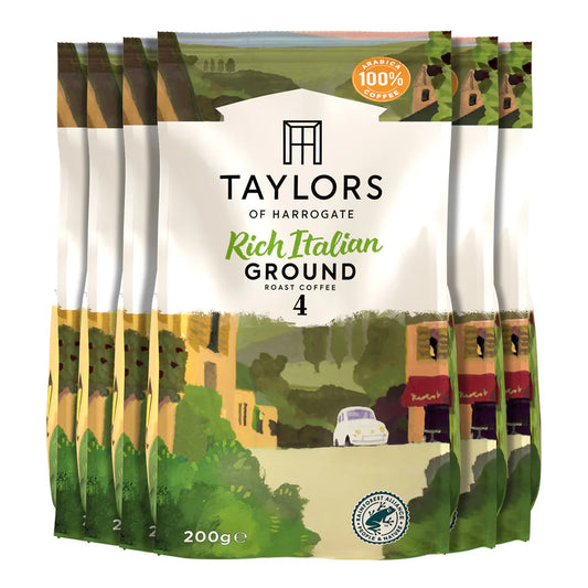 Taylors Rich Italian Ground Coffee case with 6x200g packs.