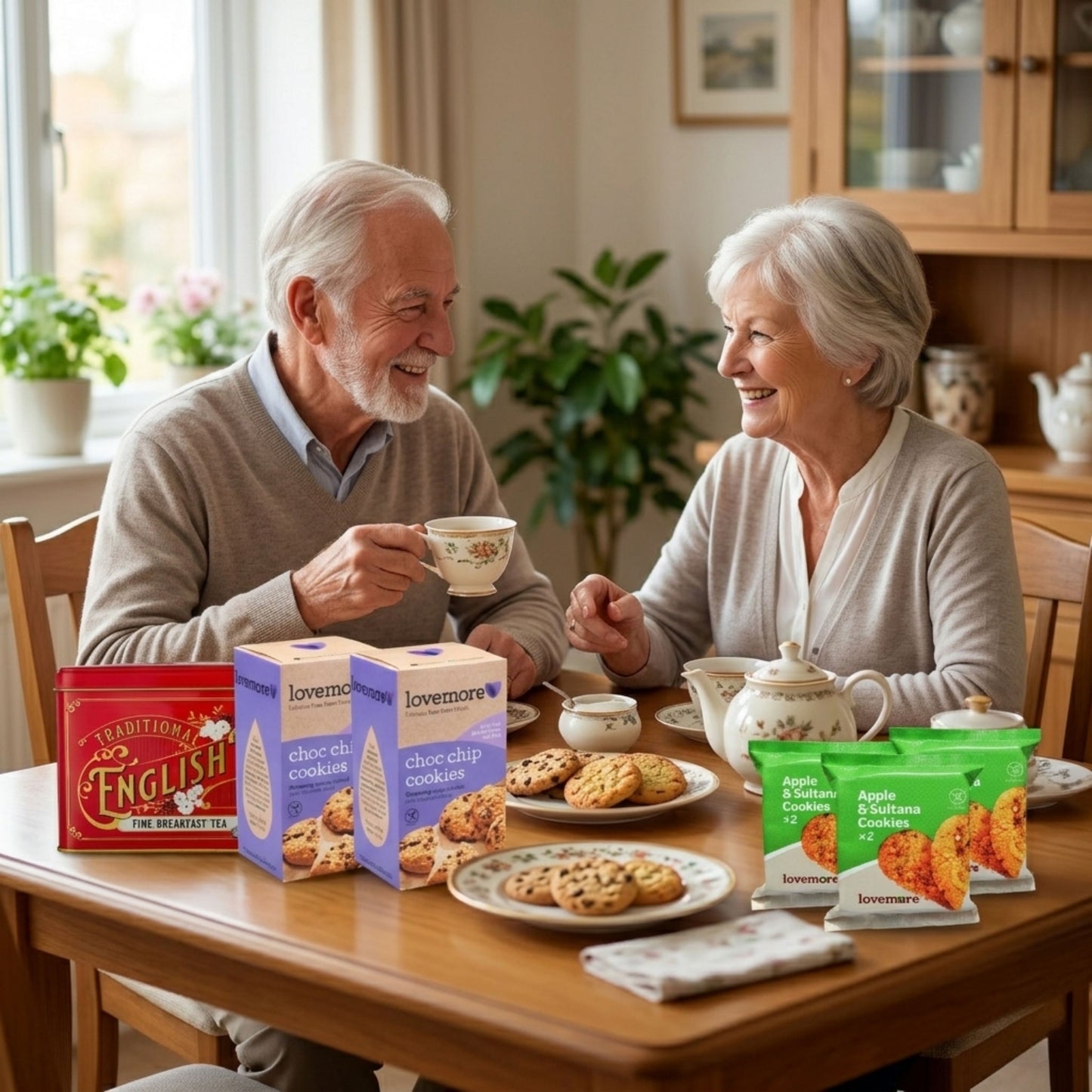 British tea time gift set with biscuits and tea tin