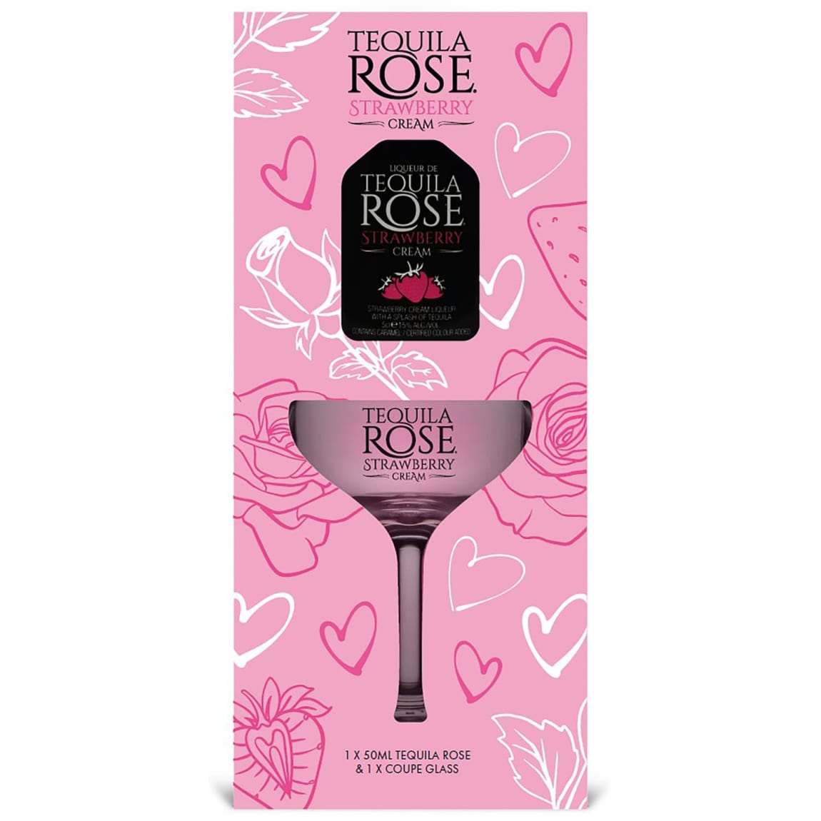 equila Rose & Branded Coupe Glass Gift Set with 50ml liqueur
