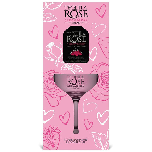 equila Rose & Branded Coupe Glass Gift Set with 50ml liqueur