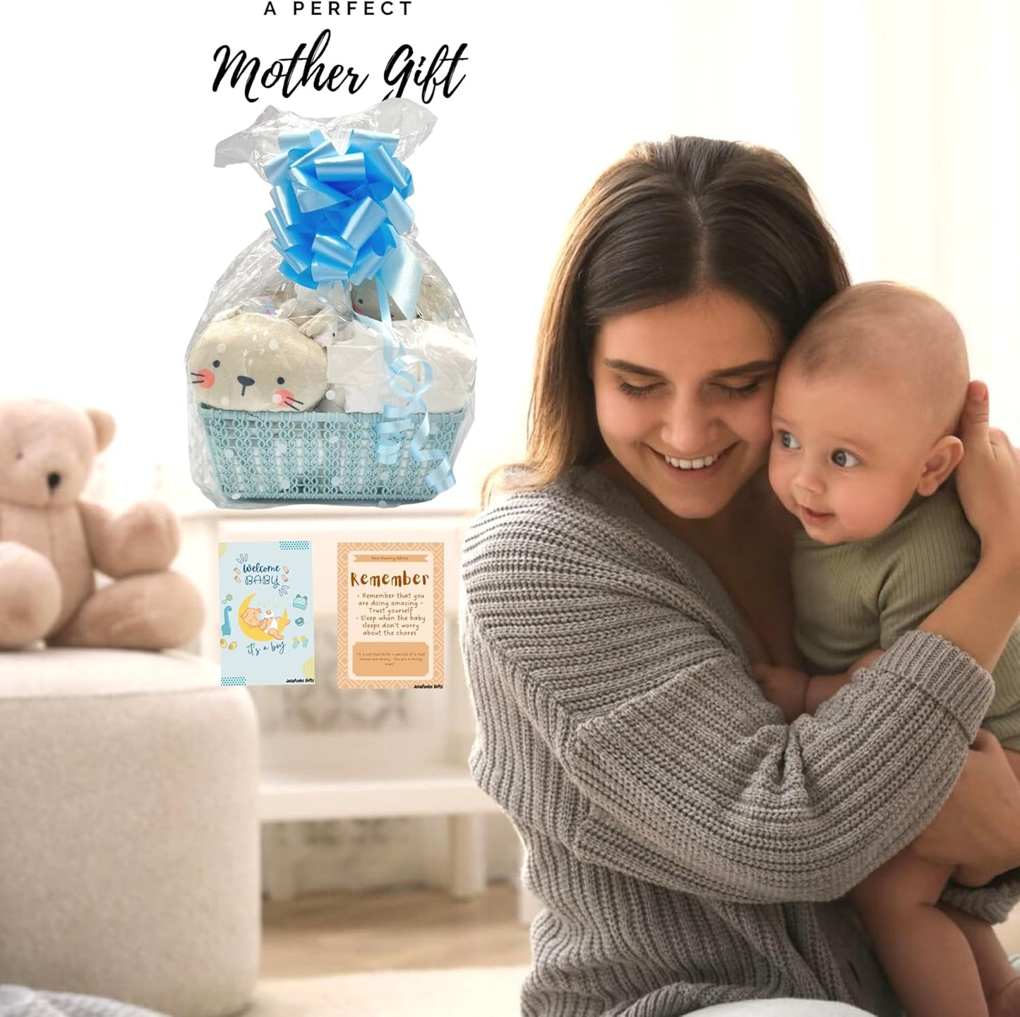 Thoughtful hamper box gift for newborn boys