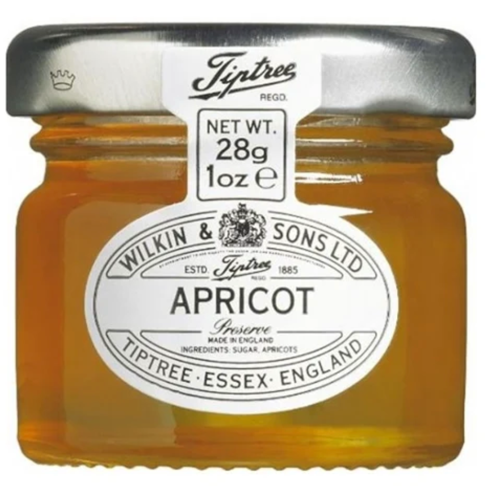 Tiptree Apricot Jam Mini Jar 28g, single glass jar, premium sun-ripened apricots
