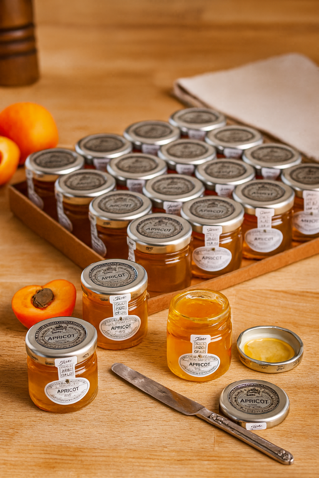 Tiptree Apricot Jam Mini Jars 28g, vegan, kosher, gluten-free, pack of 24