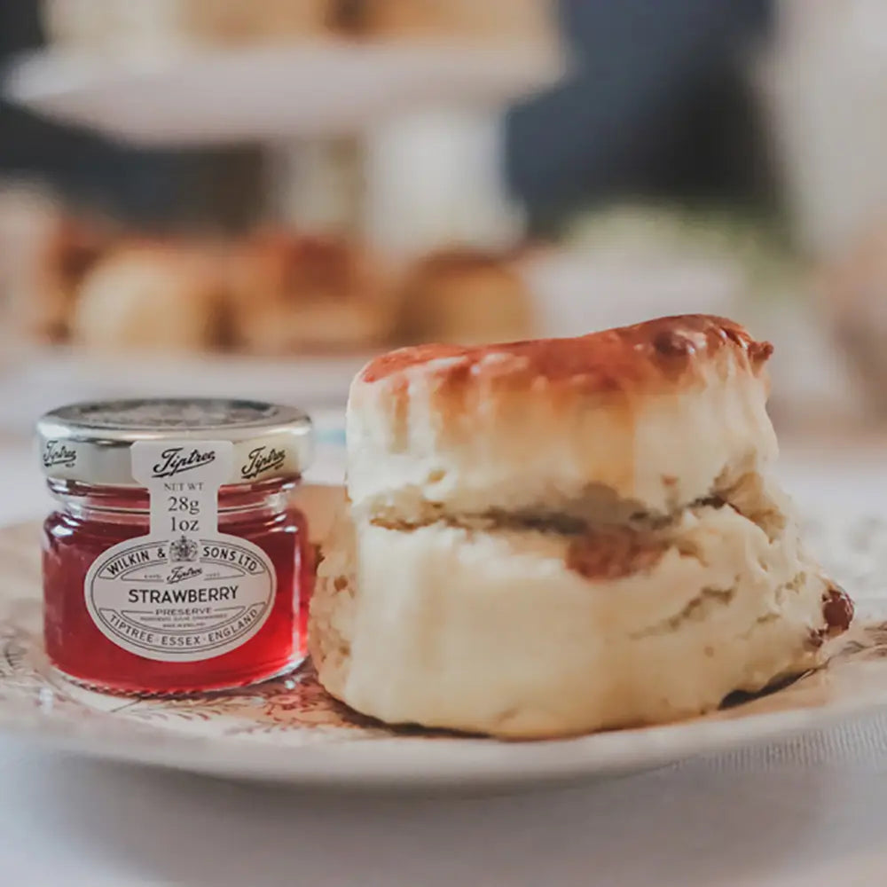 Tiptree Strawberry Jam mini jars partly made from recycled glass