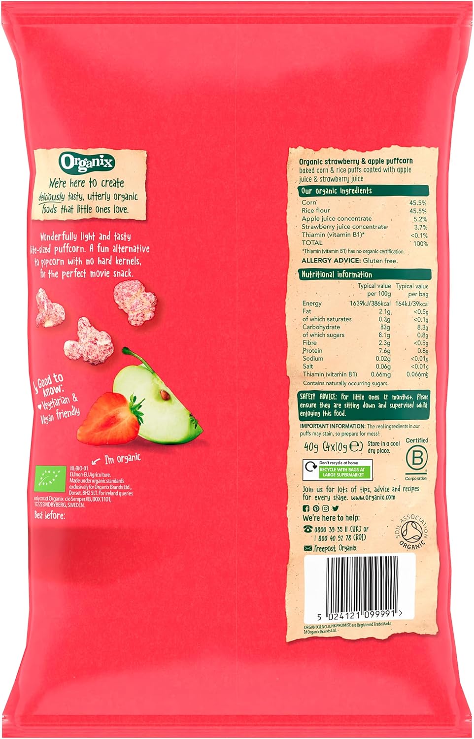 light corn puff snack in 10g bags for toddlers
