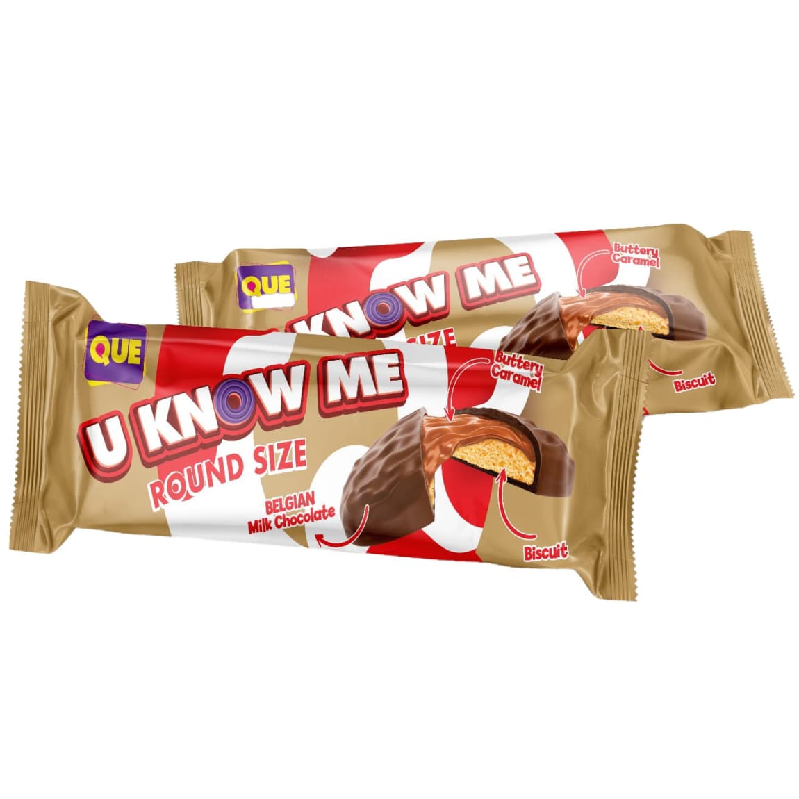U Know Me Caramel Milk Chocolate Round Biscuits in packaging