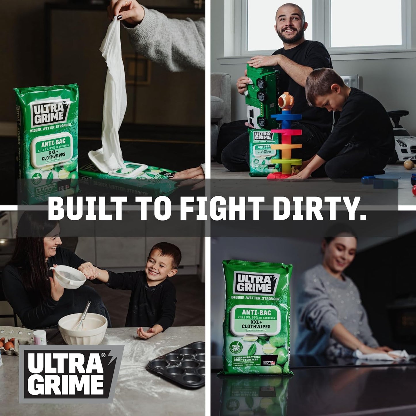UltraGrime Antibac Cloth Wipes - Skin-Safe Formula for Hands and Surface