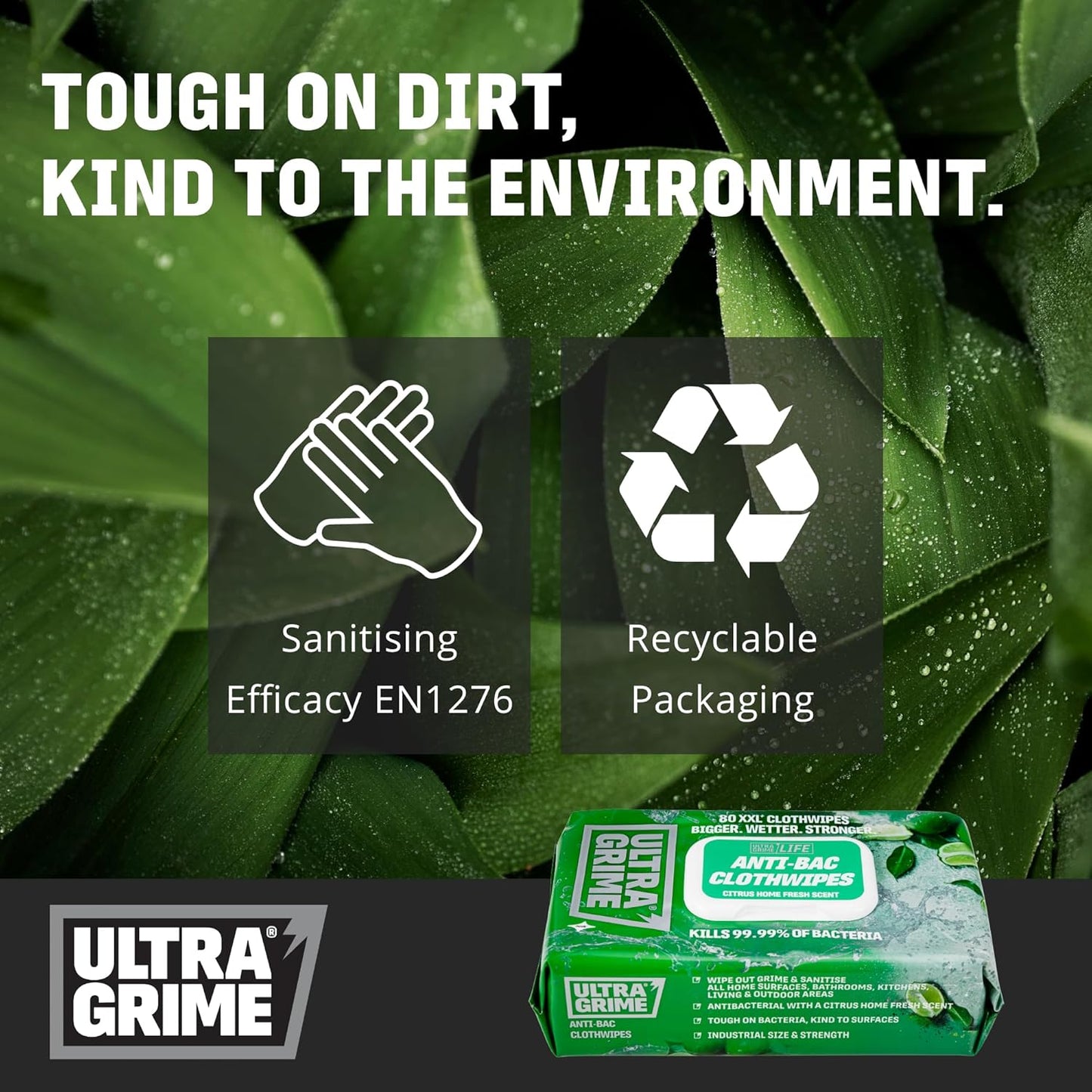 UltraGrime Antibacterial Wipes - Thick and Large - 80-Pack for Industrial and General Use