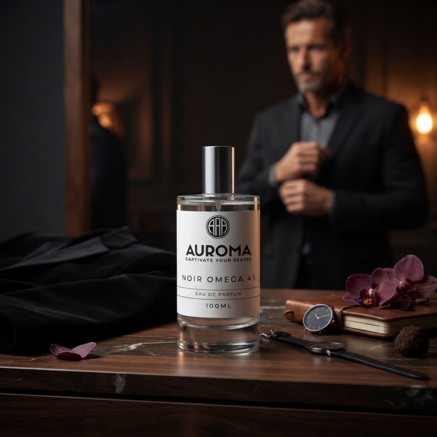 Noir Omega 45 fragrance bottle