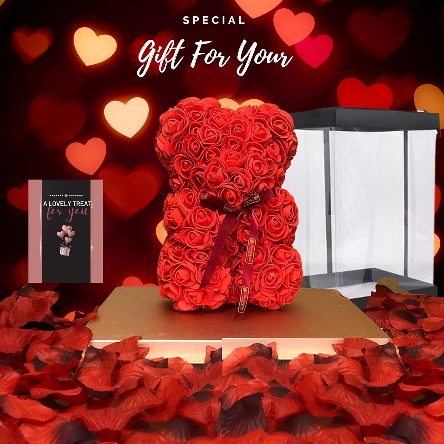 Valentine's Day rose teddy bear gift with bow tie