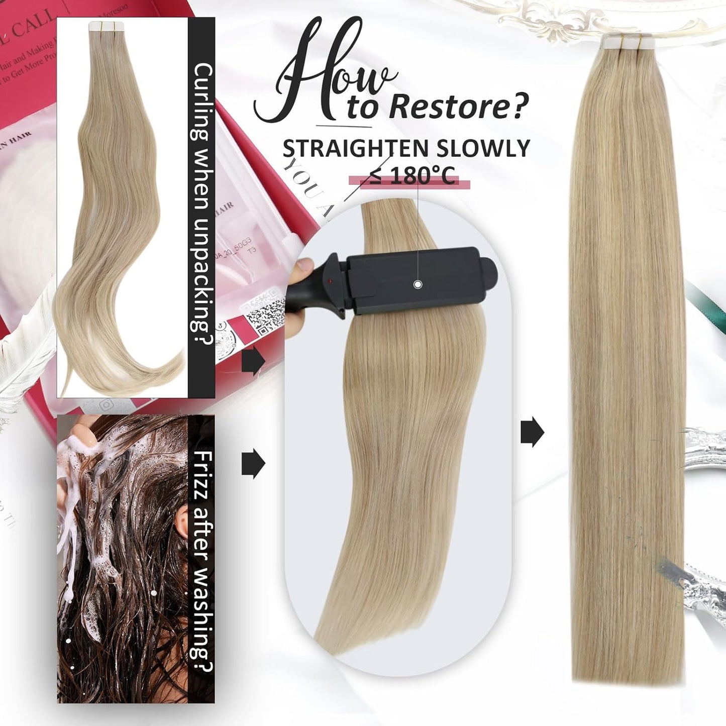 Versatile human hair extensions in ash platinum blonde