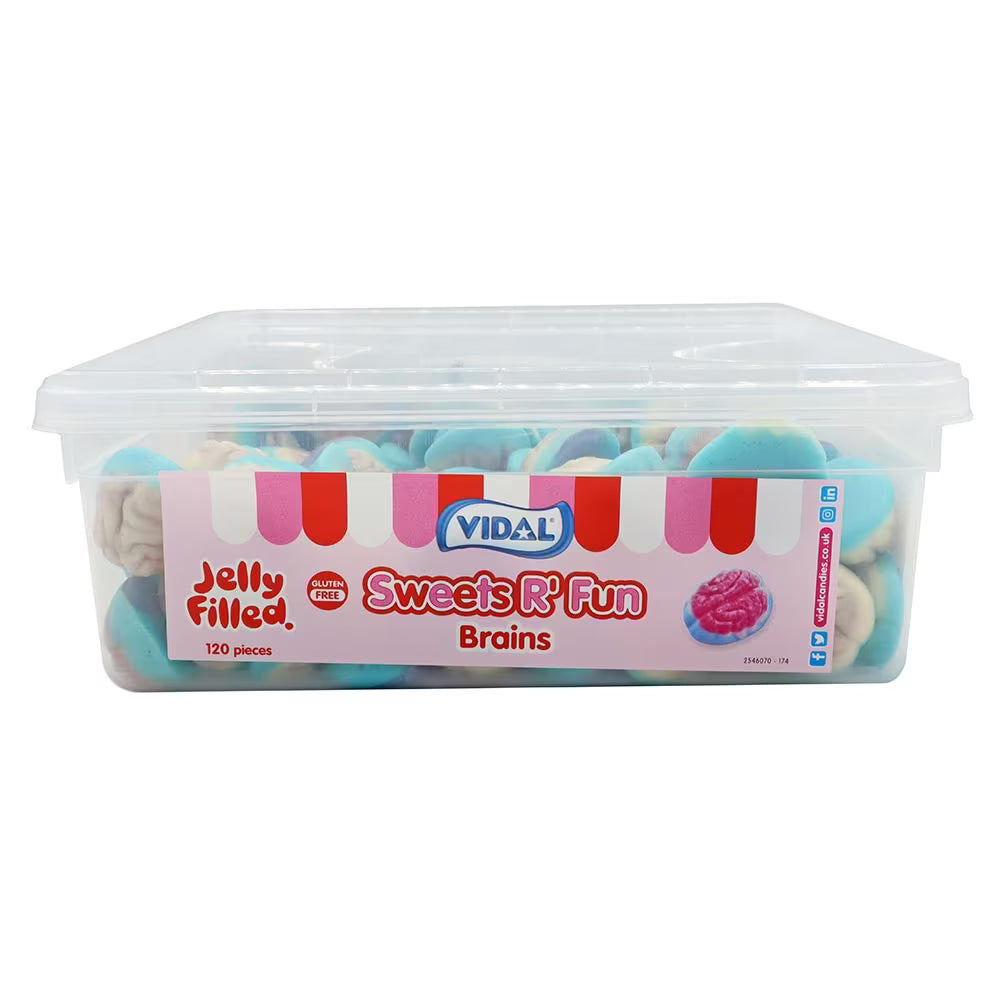 Vidal Jelly Filled Brains 5p Tub strawberry flavoured gummies bulk pack for halloween