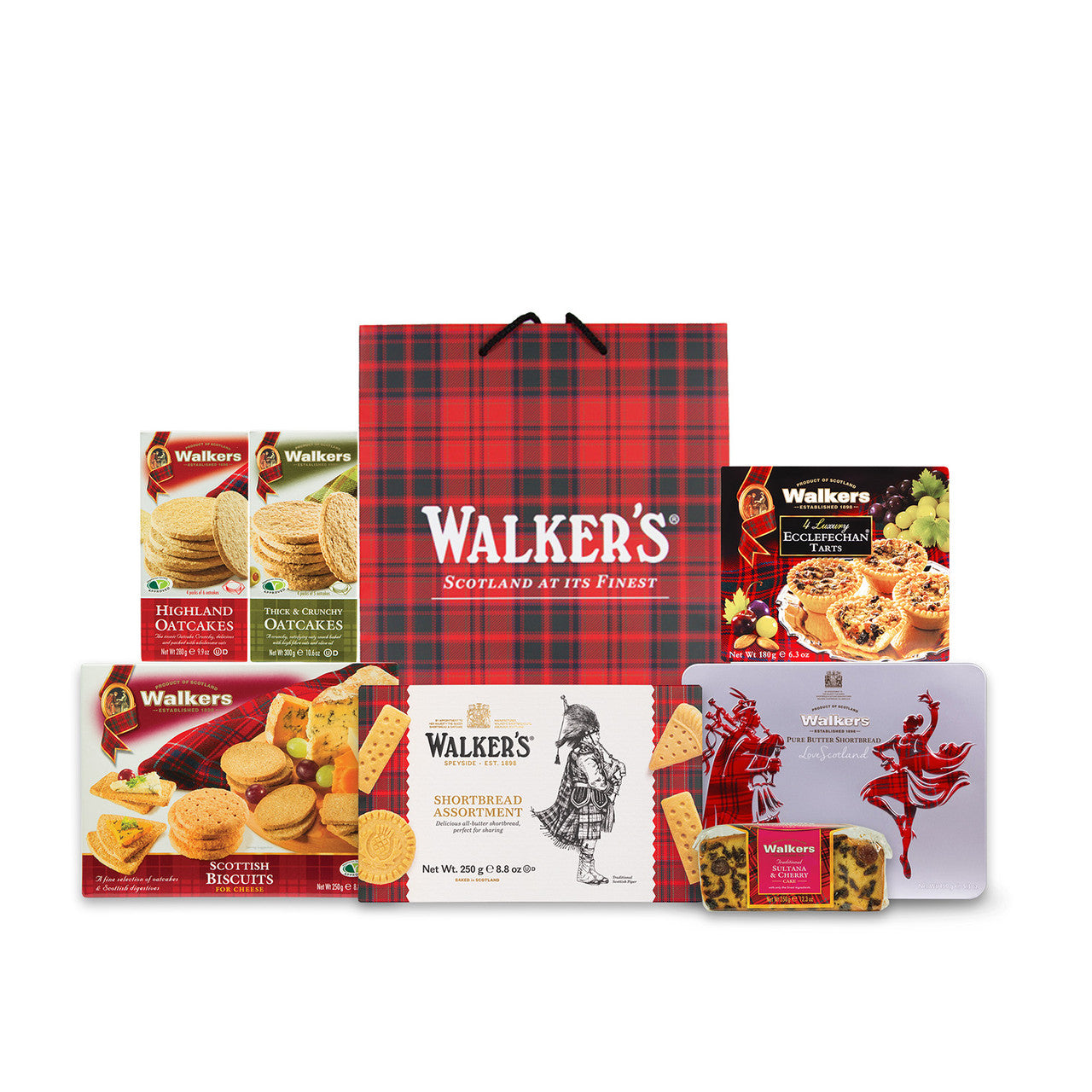 Walker’s Scottish Gift Bag with shortbread, oatcakes, and slab cake