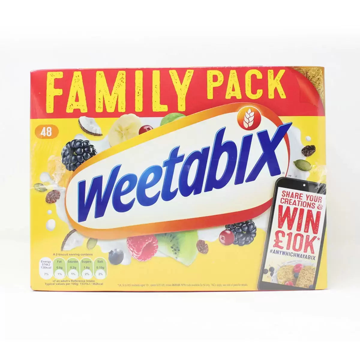 Weetabix served with milk and fresh fruit in a bowl
