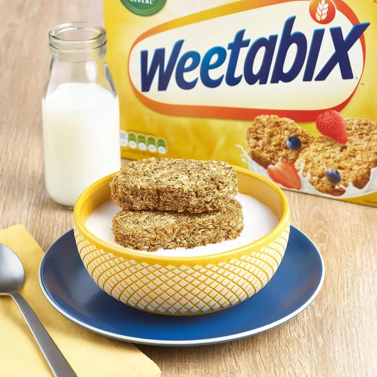 Close-up of Weetabix breakfast biscuits