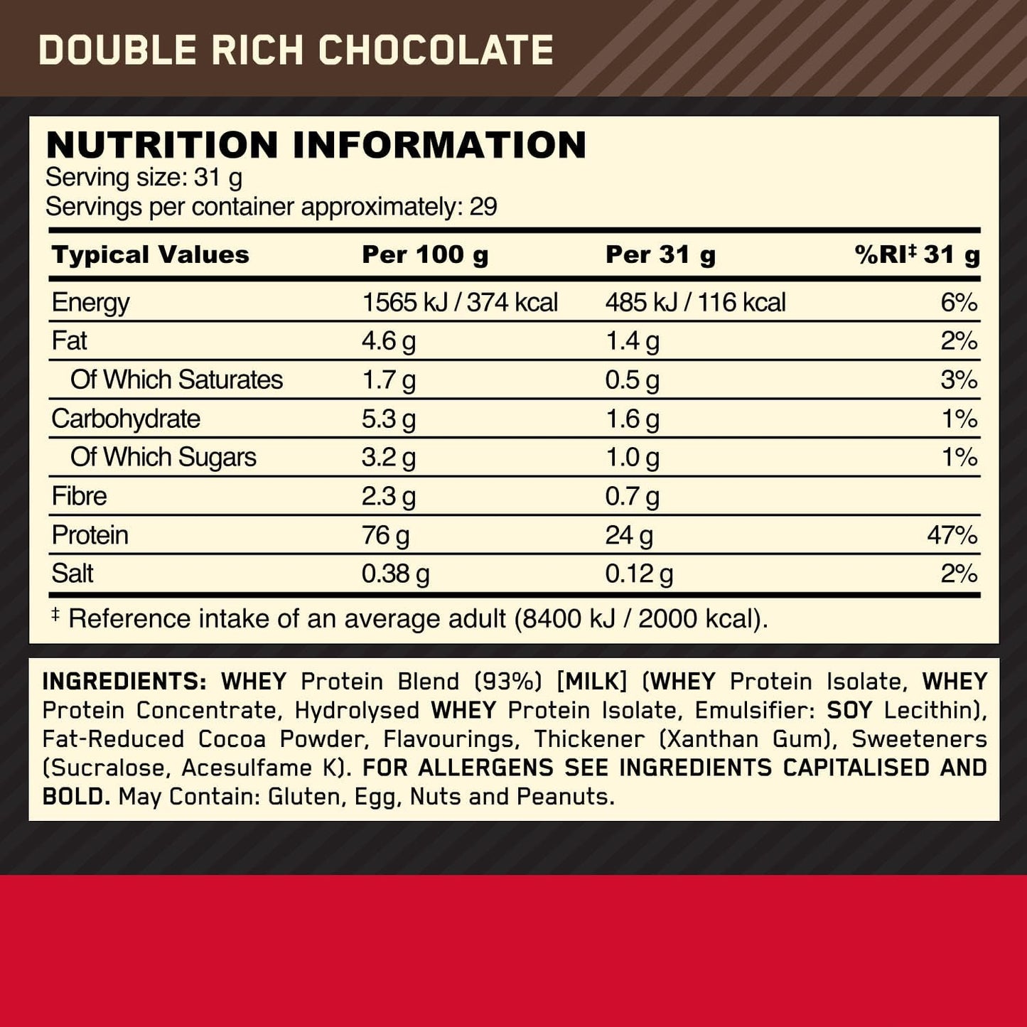 899g whey protein powder with 29 servings for daily nutrition
