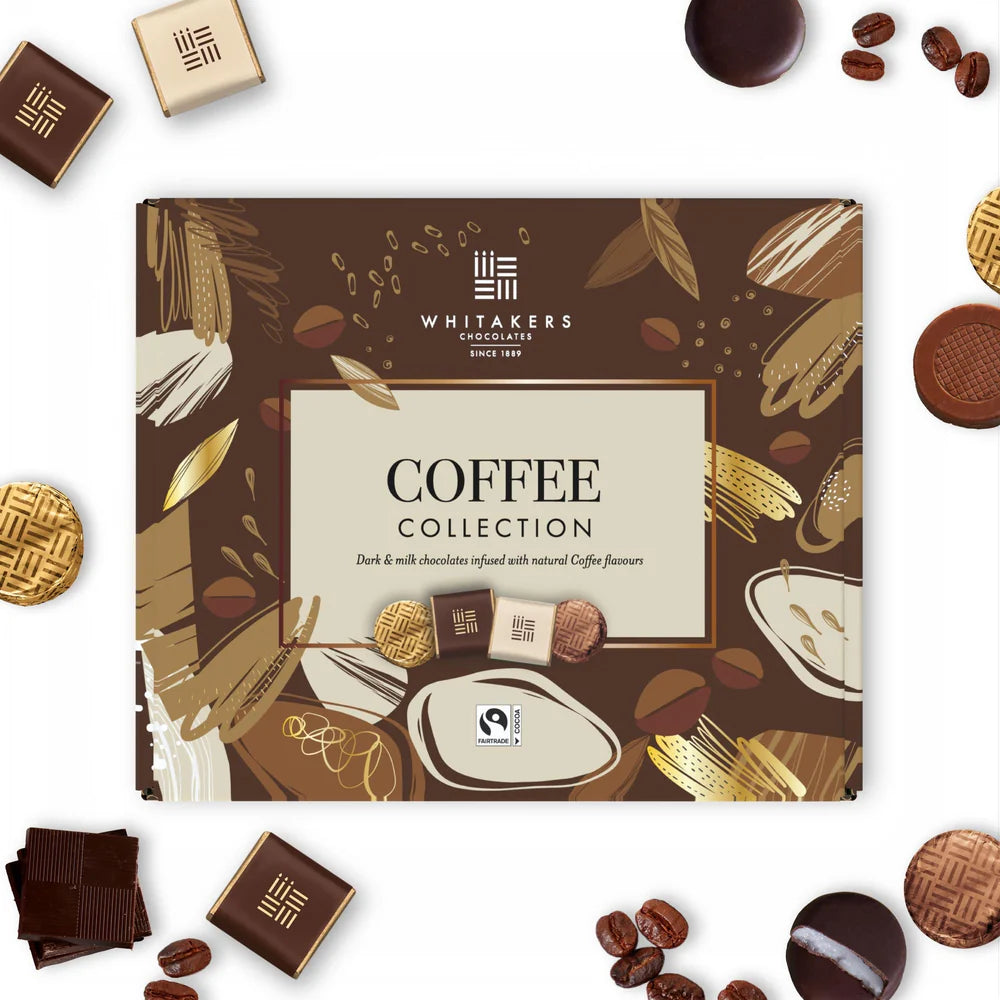 Assorted Whitakers coffee chocolates showing variety of pieces