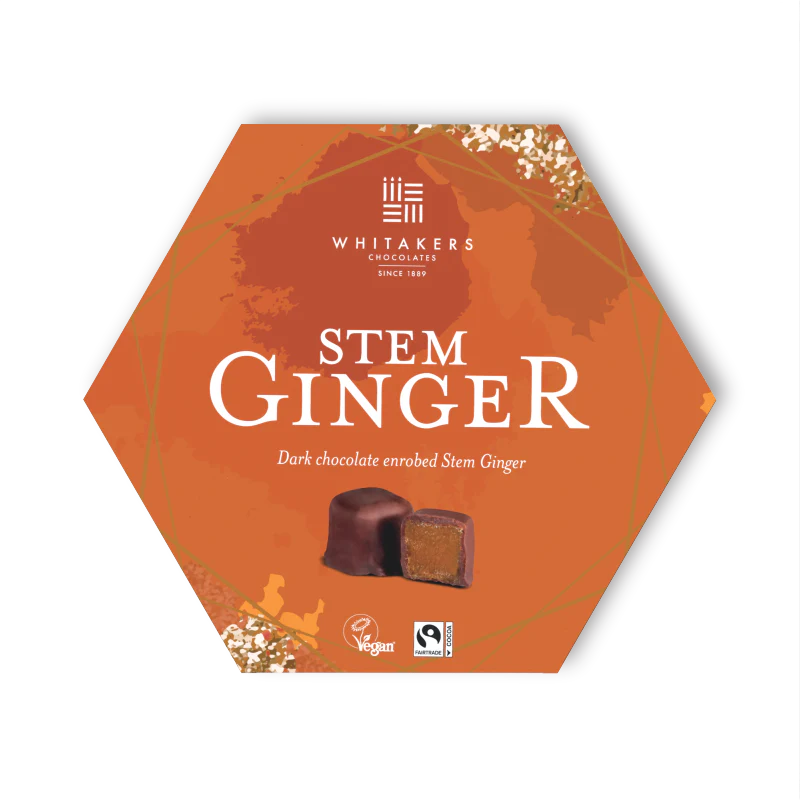 Whitakers Ginger 180g box of dark chocolate ginger treats