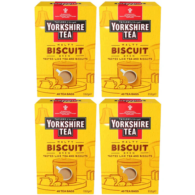 Yorkshire Tea Biscuit Brew – malty sweet tea bags in 4x40 pack, perfect for a cosy, biscuit-flavoured cuppa.