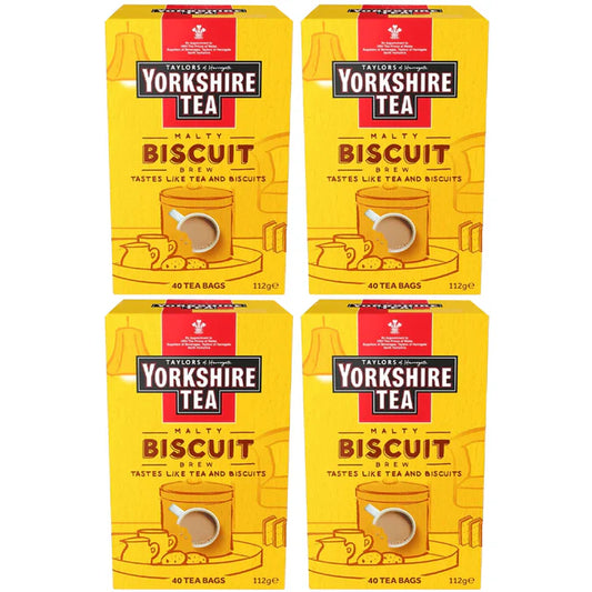 Yorkshire Tea Biscuit Brew – malty sweet tea bags in 4x40 pack, perfect for a cosy, biscuit-flavoured cuppa.