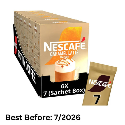 Nescafé Caramel Latte instant coffee sachets for cosy café-style drinks at home