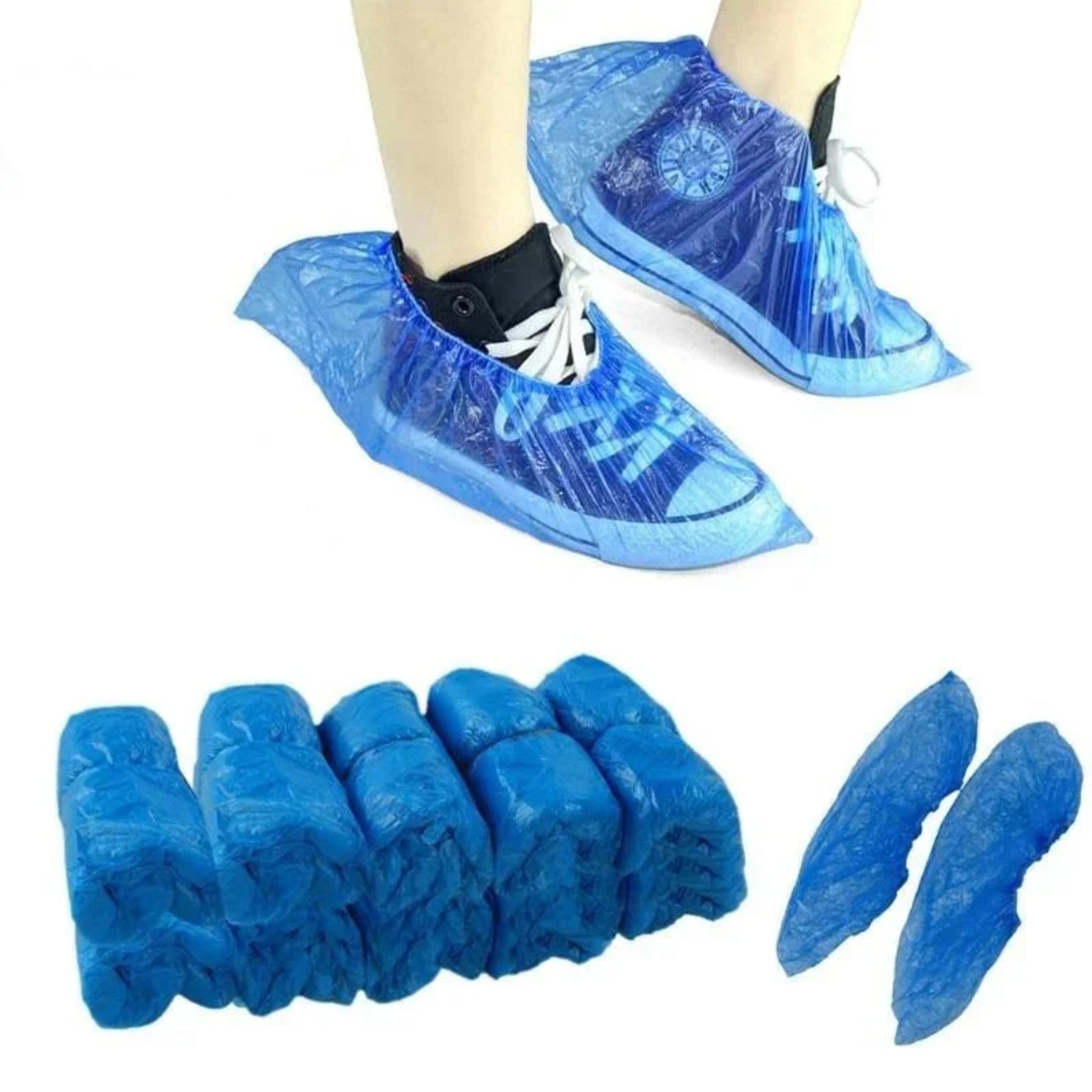 100PCS disposable waterproof blue shoe covers